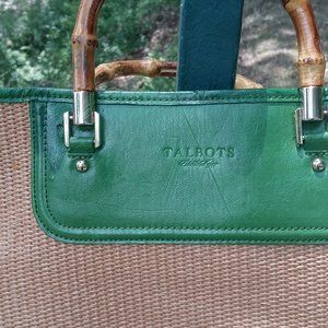 Classic Talbots Vintage Straw Tote with bamboo handles